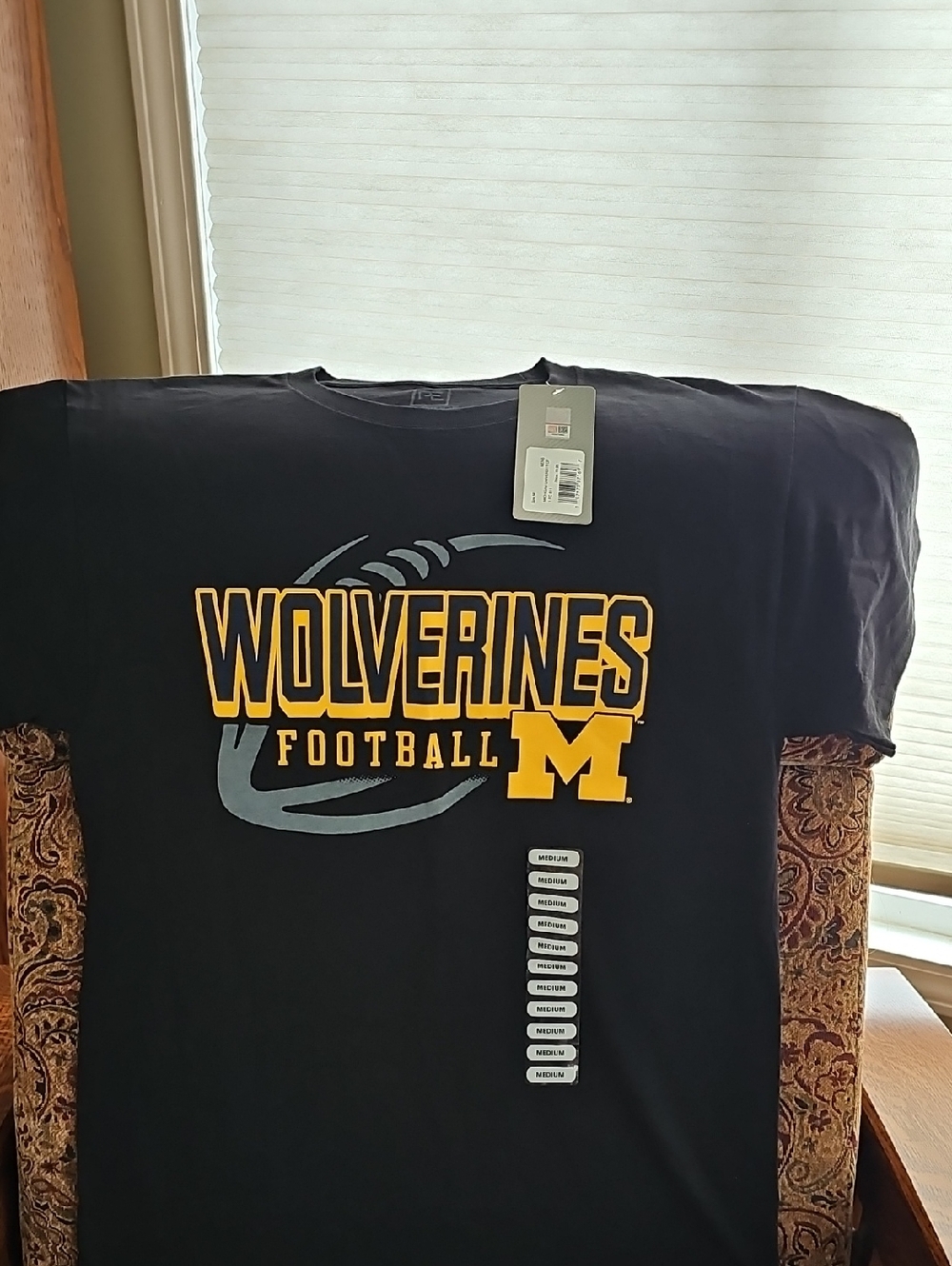Pro Edge Navy Wolverines Football Tee with Yellow M Logo